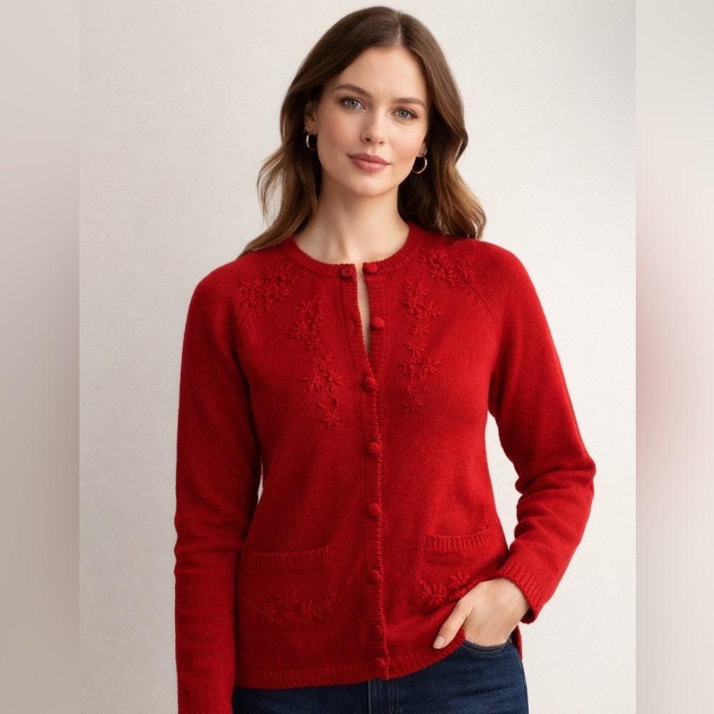 Karen Scott Women's Red Cardigan Sweater